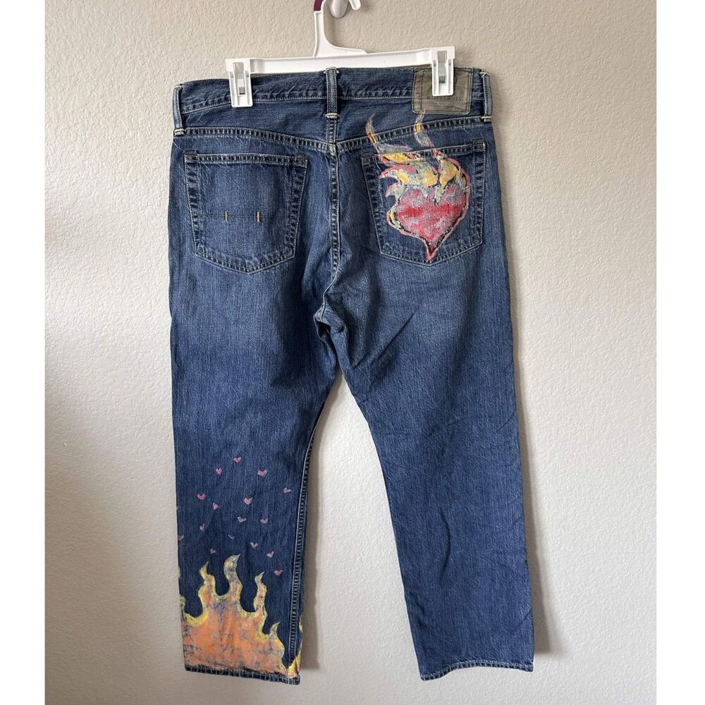 Vintage Polo Ralph Lauren Hand Painted Flame Heart Jeans Mens 33x30 Custom Y2K